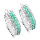 3.42 Carat Genuine Emerald and White Diamond .925 Sterling Silver Earrings-1
