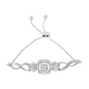 .925 Sterling Silver Diamond Cushion Frame Heart-Sides Twist 4â€-10â€ Adjustable Bolo Tennis Bolo Bracelet (I-J Color, I3 Clarity)-2