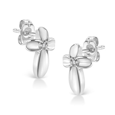 .925 Sterling Silver Prong Set Diamond Accent Floral Cross Stud Earring (I-J Color, I1-I2 Clarity) - 0