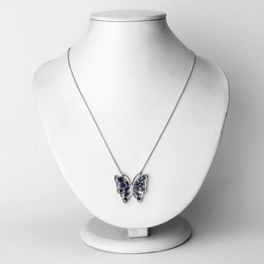 2.94 Carat Genuine Blue Sapphire and White Zircon .925 Sterling Silver Necklace - 0