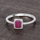 0.58 Carat Genuine Ruby and White Diamond 14K White Gold Ring-4