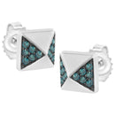14K White Gold 1/4 Cttw Treated Blue Diamond Pyramid Stud Earring (Blue Color, SI1-SI2 Clarity)-3