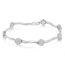 .925 Sterling Silver 1.0 Cttw Diamond Cluster Miracle-Set Station & Twisted Bar 7" Tennis Bracelet (H-I Color, I1-I2 Clarity)-2