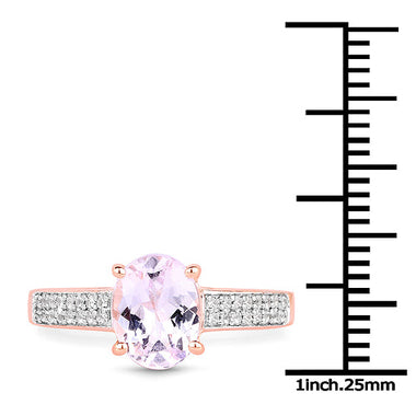 14K Rose Gold Plated 2.91 Carat Genuine Kunzite and White Zircon .925 Sterling Silver Ring - 0