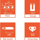 Hipa 14 Inch Low Kickback Chain 3/8 LP .043 52 DL for S52 Worx WG384 Husqvarna H38-52 120i 136Li 436Li EGO CS1401 CS1400 RYOBI RY40502 Chainsaw-6