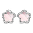 14K White Gold Mother of Pearl and 1/5 Cttw Diamond Halo Star Stud Earrings-1