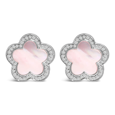 14K White Gold Mother of Pearl and 1/5 Cttw Diamond Halo Star Stud Earrings