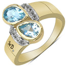 14K Yellow Gold Plated 1.86 Carat Genuine Blue Topaz, White Topaz & White Diamond .925 Sterling Silver Ring-1