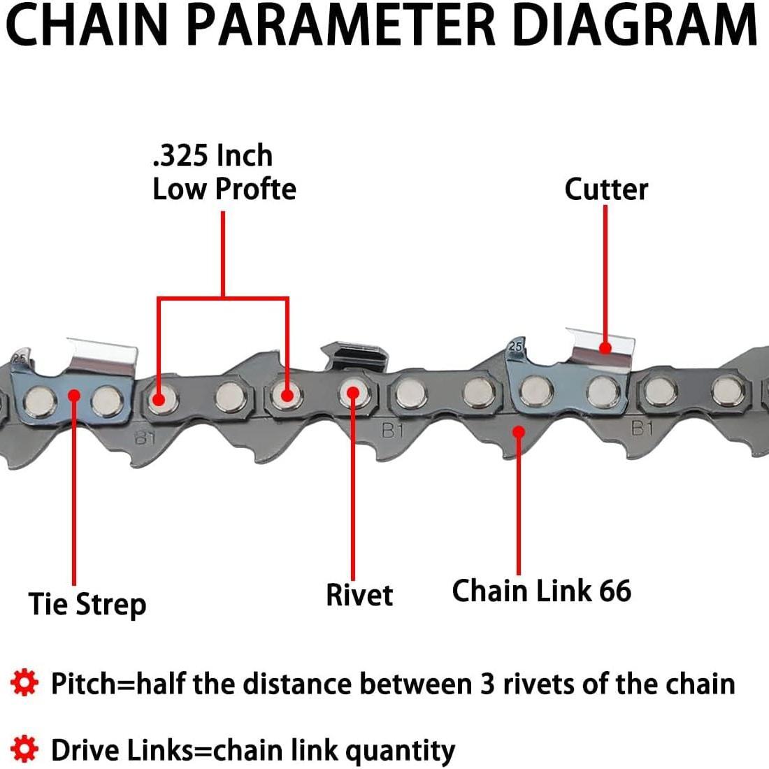 16 Inch .325 .050 66 DL Full Chisel Saw Chain For Echo CS450 CS490 CS510 CS530 Husqvarna 254 340 345 351 353 Oregon 20BP066G Chainsaw