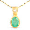 18K Yellow Gold Plated 0.67 Carat Genuine Emerald and White Topaz .925 Sterling Silver Pendant-1