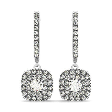 14k White Gold Double Halo Cushion Outer Shaped Diamond  Earrings (3/4 cttw)