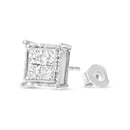 14K White Gold 1 1/2 Cttw Invisible Set Princess-Cut Diamond Contemporary Wavy Quad Stud Earrings (I-J Color, I1-I2 Clarity)-4
