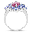 3.48 Carat Glass Filled Ruby and Tanzanite .925 Sterling Silver Ring-2