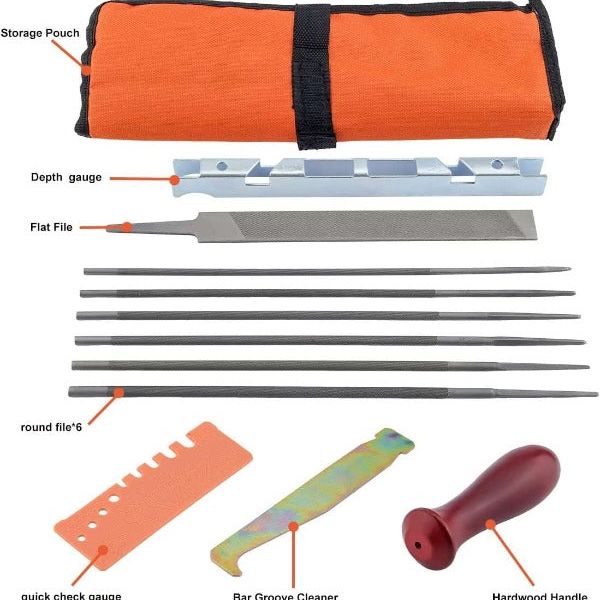 12-Pack Chainsaw Sharpening Kit W 5/32 3/16 7/32 1/8 11/64 13/64 inch Round Files Depth & Quick Check Gauge File Guide 6 Inch Flat File for Stihl