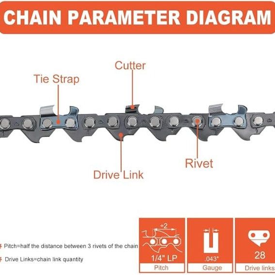 Hipa 4 Inch Chain 1/4 Mini-pitch .043 Gauge 28 DL for Stihl GTA 26 Replace Blade Pruner Hand Held 4-inch Bar Mini Cordless Electric Saw (Pack of 4)