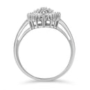 10K White Gold 1/2 Cttw Round & Baguette Cut Diamond Pear Shaped Domed PavÃ© Cluster with Halo Cocktail Ring (H-I Color, SI1-SI2 Clarity) - Size 5-4