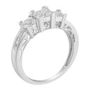 10K White Gold 1/2 Cttw Brilliant & Baguette Cut Diamond 3 Stone Design with 3 Square Clusters Engagement Ring (H-I Color, SI2-I1 Clarity) - Size 6-3/4-4