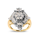10K Yellow Gold 1 Cttw Round and Baguette cut Diamond Cluster and Rhombus Halo Ring (H-I Color, I1-I2 Clarity) - Ring Size 7-2