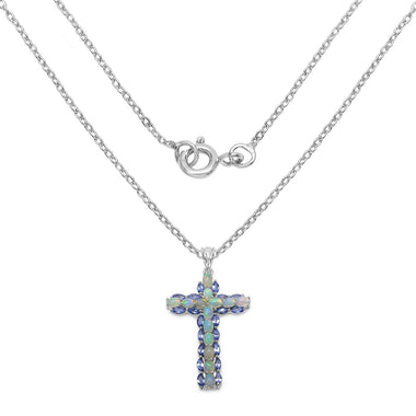 3.32 Carat Genuine Ethiopian Opal and Tanzanite .925 Sterling Silver Pendant - 0
