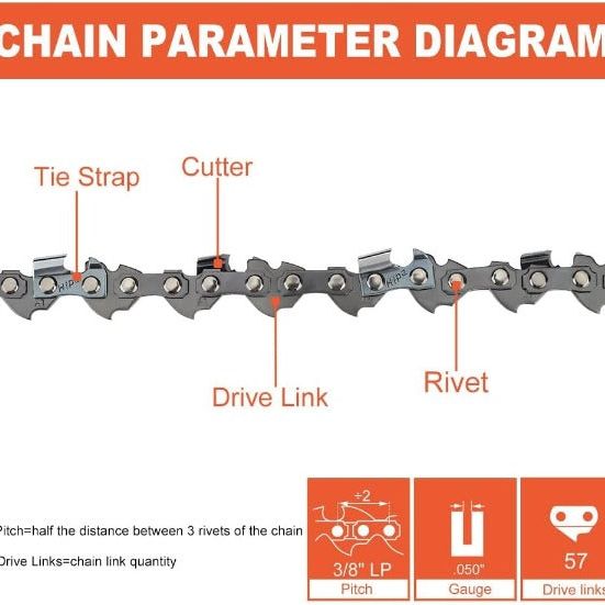 16 Inch Chain 3/8 LP .050 57 DL For S57 Echo CS290 CS300 CS305 CS306 CS310 CS370 CS400 CS352 Chainsaw # 91VXL057G 91PXL057G 91PX57CQ