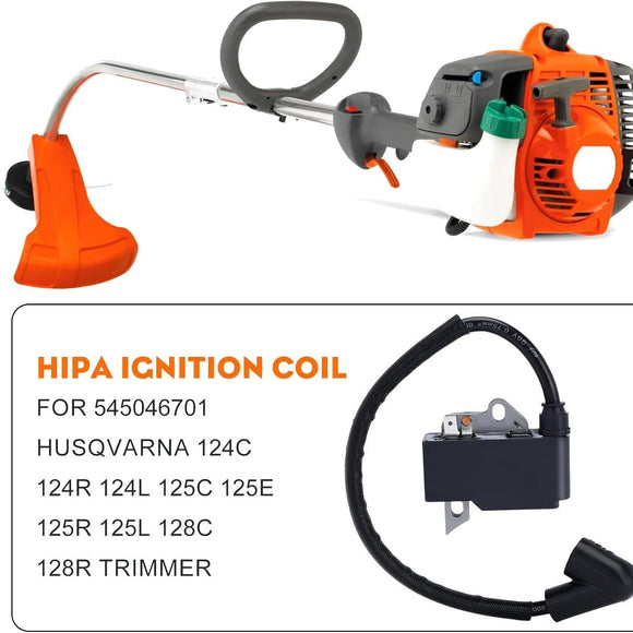 Ignition Coil For Husqvarna 128LDX 128C 128CD 28cc 125L 125E 124L Gas Weed Trimmer Brushcutter Replace 545046701 with Spark Plug