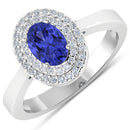 0.91 Carat Genuine Tanzanite and White Diamond 14K White Gold Ring-1