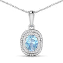 1.35 Carat Genuine Aquamarine and White Diamond 14K White Gold Pendant-1
