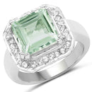 5.21 Carat Genuine Green Amethyst and White Topaz .925 Sterling Silver Ring-1