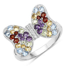 1.18 Carat Genuine Multi Stones .925 Sterling Silver Ring-1