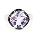 5.50 Carat Genuine Pink Amethyst & Black Spinel .925 Sterling Silver Ring-3