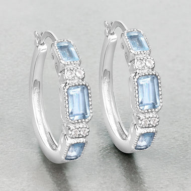 2.66 Carat Genuine Blue Topaz and White Topaz .925 Sterling Silver Earrings - 0