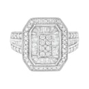 .925 Sterling Silver Round and Baguette Diamond Cathedral Ring (0.75 Cttw, H-I Color, I2-I3 Clarity) - Size 7-1