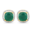 4.40 Carat Dyed Emerald and White Diamond .925 Sterling Silver Earrings-1