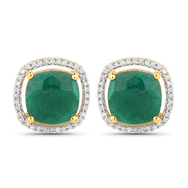 4.40 Carat Dyed Emerald and White Diamond .925 Sterling Silver Earrings