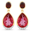 7.98 Carat Genuine Pink Topaz, Rhodolite Garnet and White Diamond .925 Sterling Silver Earrings-1