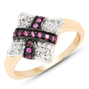 14K Yellow Gold Plated 0.57 Carat Genuine Ruby and White Cubic Zirconia .925 Sterling Silver Ring-1