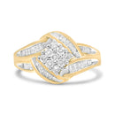 10K Yellow and White Gold 3/4 Cttw Diamond Cluster and Swirl Ring (H-I Color, I1-I2 Clarity)-1