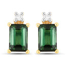 1.24 Carat Genuine Green Tourmaline and White Diamond 14K Yellow Gold Earrings-1