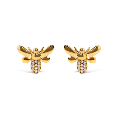 10K Yellow Gold Diamond Accented Bumble Bee Stud Earring (H-I Color, I1-I2 Clarity)