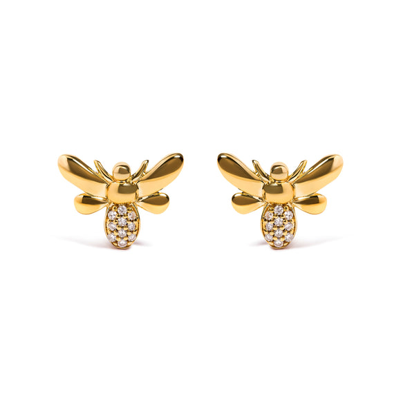 10K Yellow Gold Diamond Accented Bumble Bee Stud Earring (H-I Color, I1-I2 Clarity)