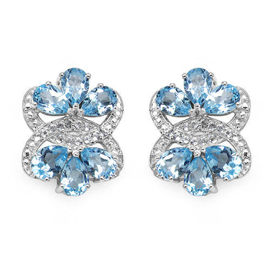 10.26 Carat Genuine Blue Topaz & White Topaz .925 Sterling Silver Earrings