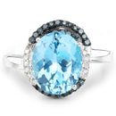 5.27 Carat Genuine Swiss Blue Topaz, Blue Diamond and White Diamond .925 Sterling Silver Ring-3