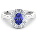 0.91 Carat Genuine Tanzanite and White Diamond 14K White Gold Ring-3