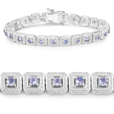 2.40 Carat Genuine Tanzanite .925 Sterling Silver Bracelet - 0