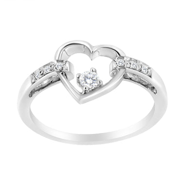 14K White Gold 1/8 Cttw Channel Set Round-Cut Diamond Heart Ring (H-I Color, SI2-I1 Clarity) - 0