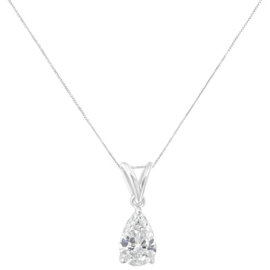 IGI certified 10K White Gold 1/2 cttw Diamond Pear Pendant Necklace (I-J, I1) - 0