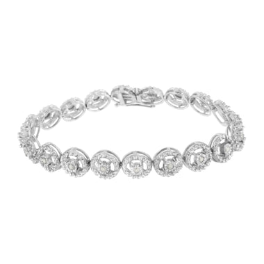 .925 Sterling Silver 1/2 Cttw Diamond Nested Circle Miracle Set Open Wheel 7" Fashion Link Bracelet (I-J Color, I3 Clarity) - 0