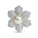 18K White Gold 2 3/4 Cttw Diamond and 12.5 MM Cultured Freshwater Pearl Floral Brooch Pin (G-H Color, VS1-VS2 Clarity)-6