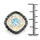 Two Tone Plated 2.85 Carat Genuine Swiss Blue Topaz and Black Spinel .925 Sterling Silver Ring-3