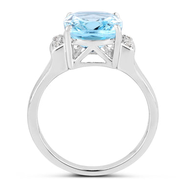 4.28 Carat Genuine Blue Topaz and White Topaz .925 Sterling Silver Ring - 0